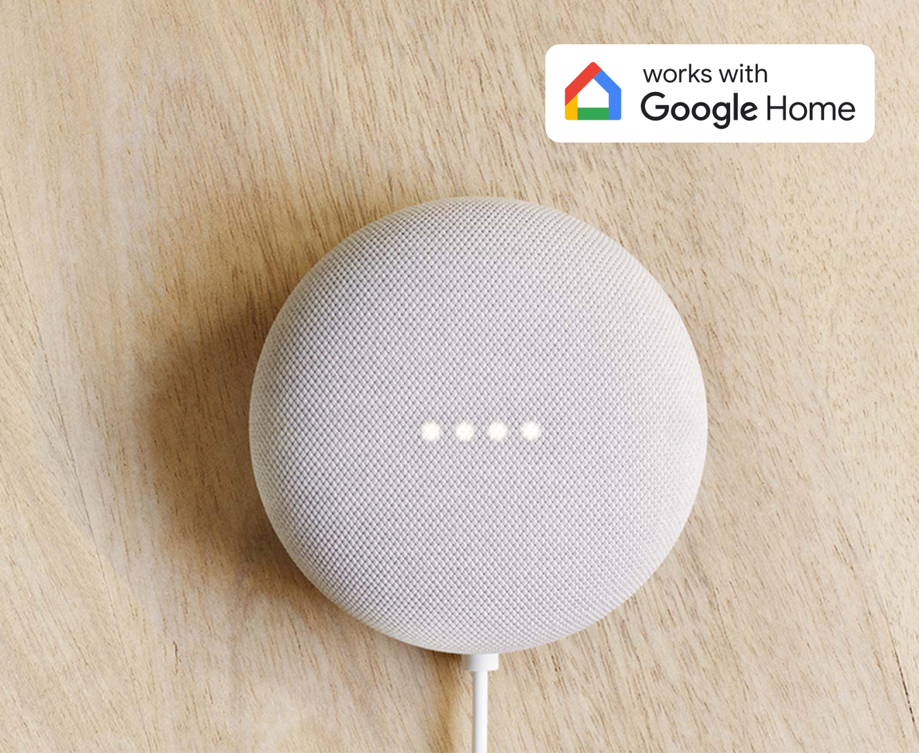 Google assistant on a wooden background