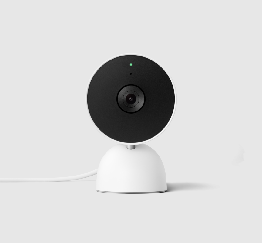 Google Nest Cam (indoor, wired) on a grey background 